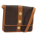 CELINE Macadam Canvas Medallion Shoulder Bag PVC Leather Brown Gold Auth 175640A-1