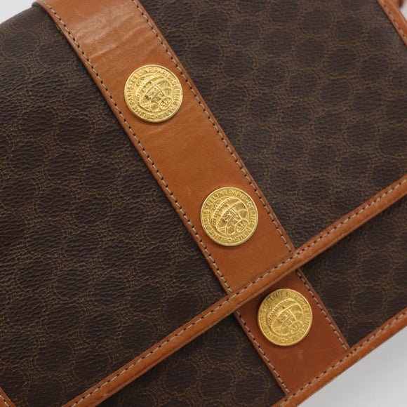CELINE Macadam Canvas Medallion Shoulder Bag PVC Leather Brown Gold Auth 175640A