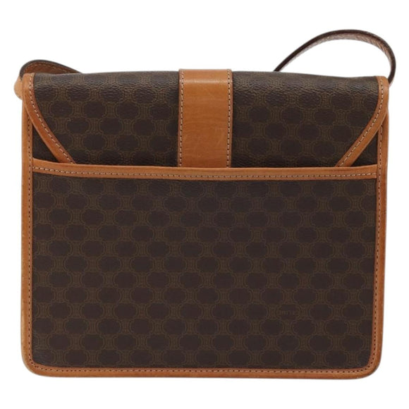 CELINE Macadam Canvas Medallion Shoulder Bag PVC Leather Brown Gold Auth 175640A