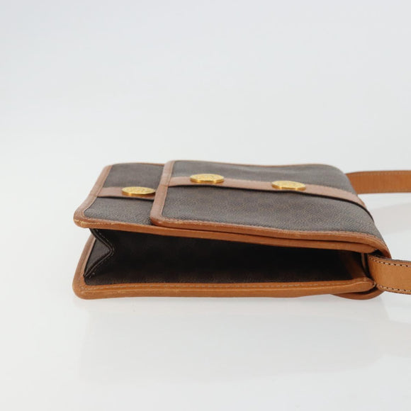 CELINE Macadam Canvas Medallion Shoulder Bag PVC Leather Brown Gold Auth 175640A