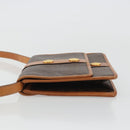 CELINE Macadam Canvas Medallion Shoulder Bag PVC Leather Brown Gold Auth 175640A-4