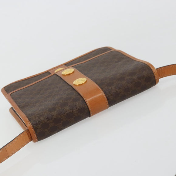 CELINE Macadam Canvas Medallion Shoulder Bag PVC Leather Brown Gold Auth 175640A