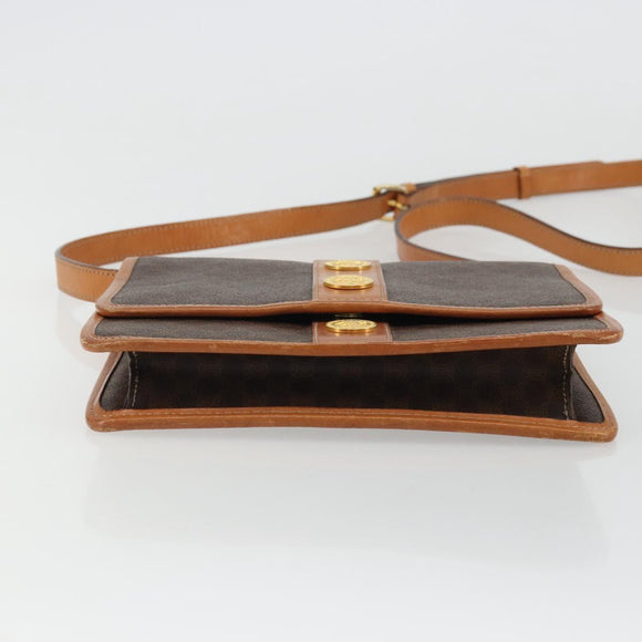 CELINE Macadam Canvas Medallion Shoulder Bag PVC Leather Brown Gold Auth 175640A