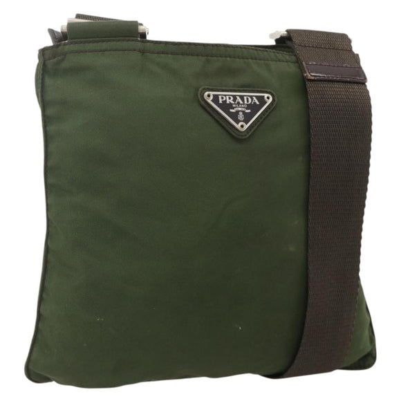 PRADA Shoulder Bag Nylon Green Silver Auth 175643