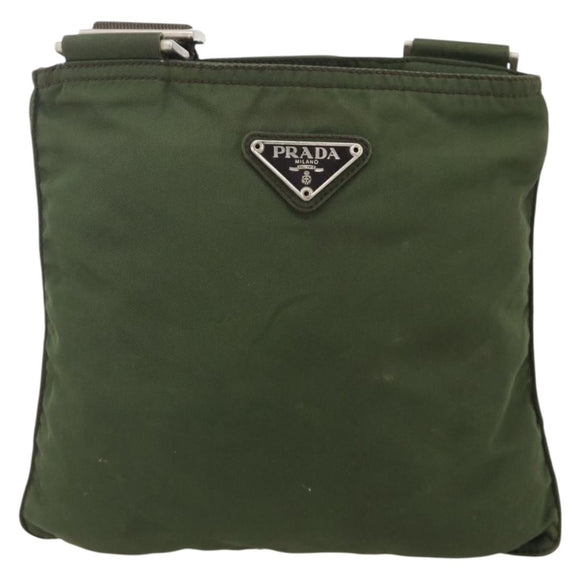 PRADA Shoulder Bag Nylon Green Silver Auth 175643