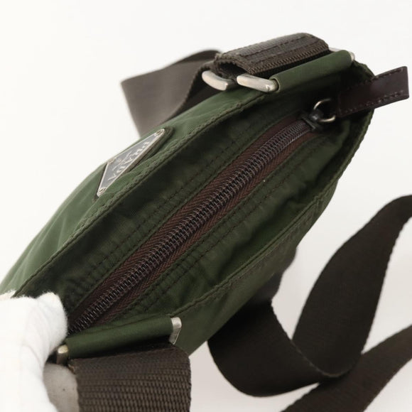 PRADA Shoulder Bag Nylon Green Silver Auth 175643