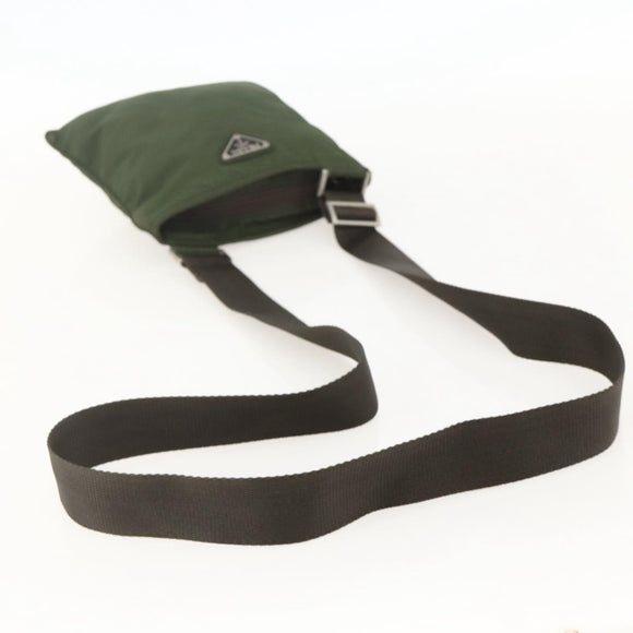 PRADA Shoulder Bag Nylon Green Silver Auth 175643