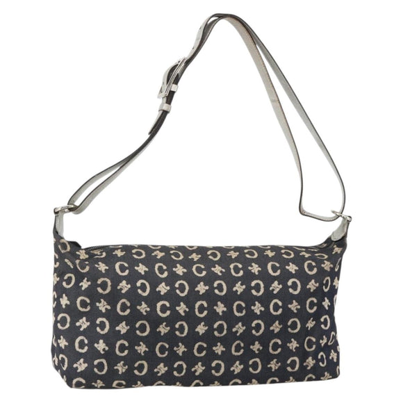 CELINE C Macadam Canvas Shoulder Bag Navy Silver Auth 175644A