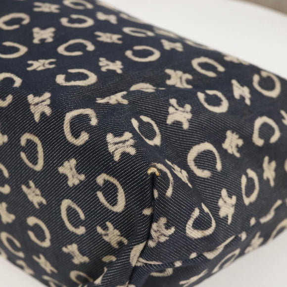 CELINE C Macadam Canvas Shoulder Bag Navy Silver Auth 175644A