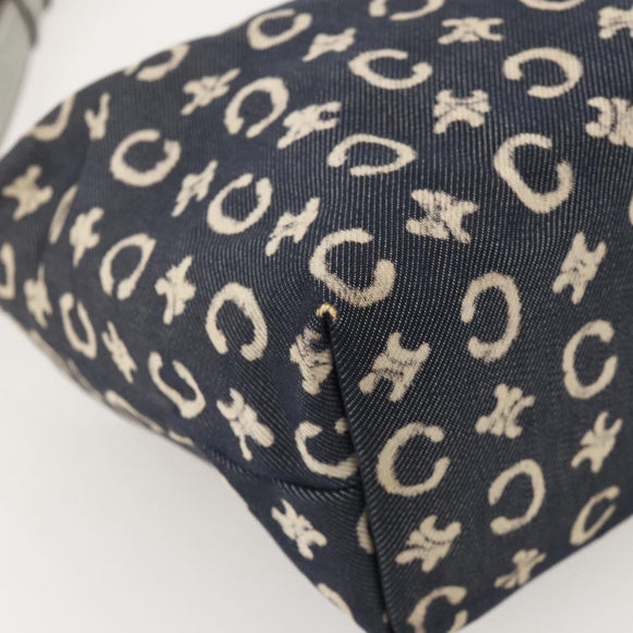 CELINE C Macadam Canvas Shoulder Bag Navy Silver Auth 175644A
