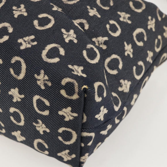 CELINE C Macadam Canvas Shoulder Bag Navy Silver Auth 175644A