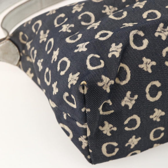 CELINE C Macadam Canvas Shoulder Bag Navy Silver Auth 175644A