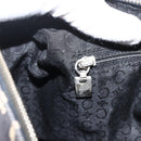 CELINE C Macadam Canvas Shoulder Bag Navy Silver Auth 175644A-19