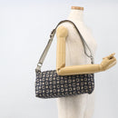 CELINE C Macadam Canvas Shoulder Bag Navy Silver Auth 175644A-23