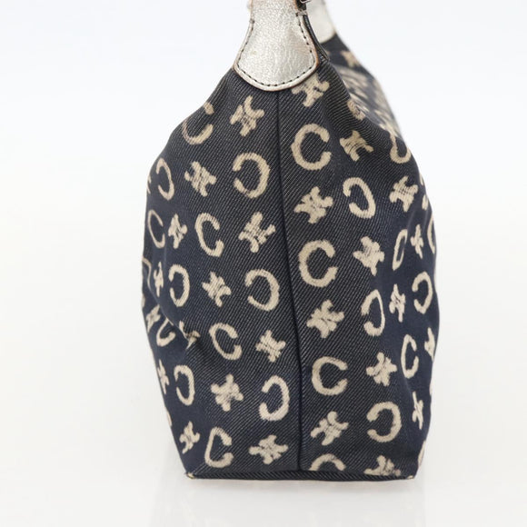 CELINE C Macadam Canvas Shoulder Bag Navy Silver Auth 175644A
