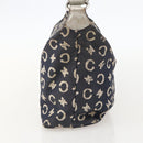 CELINE C Macadam Canvas Shoulder Bag Navy Silver Auth 175644A-5