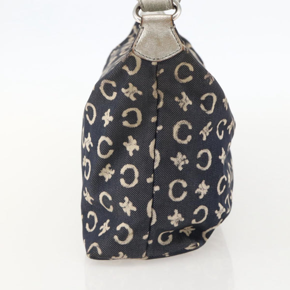 CELINE C Macadam Canvas Shoulder Bag Navy Silver Auth 175644A