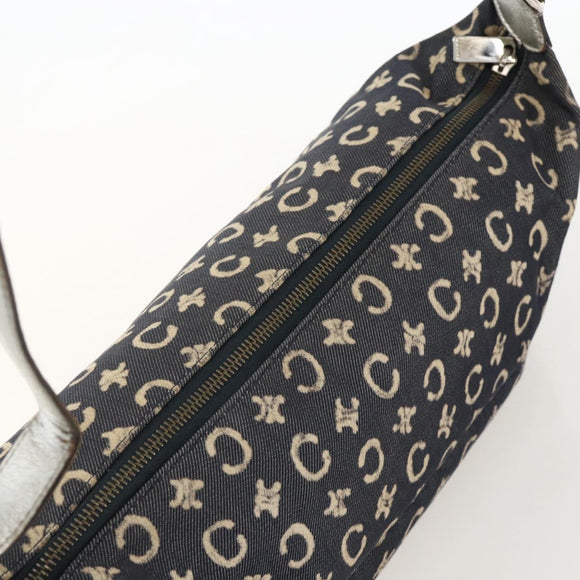 CELINE C Macadam Canvas Shoulder Bag Navy Silver Auth 175644A