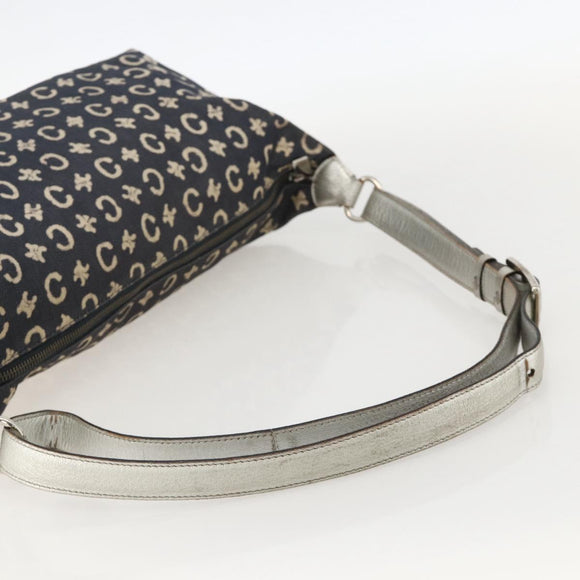 CELINE C Macadam Canvas Shoulder Bag Navy Silver Auth 175644A