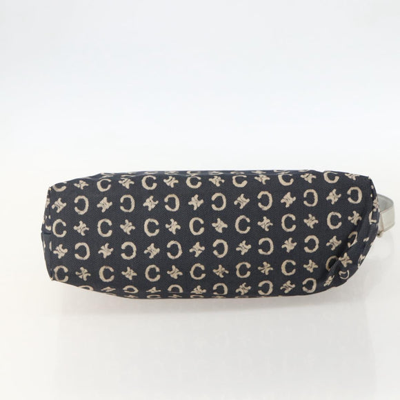CELINE C Macadam Canvas Shoulder Bag Navy Silver Auth 175644A