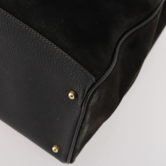 GUCCI Bamboo Tote Bag Suede 2way Black Gold 002 123 0322 Auth 175645