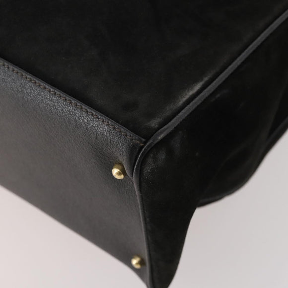 GUCCI Bamboo Tote Bag Suede 2way Black Gold 002 123 0322 Auth 175645