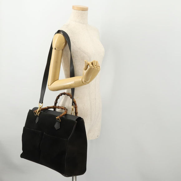 GUCCI Bamboo Tote Bag Suede 2way Black Gold 002 123 0322 Auth 175645