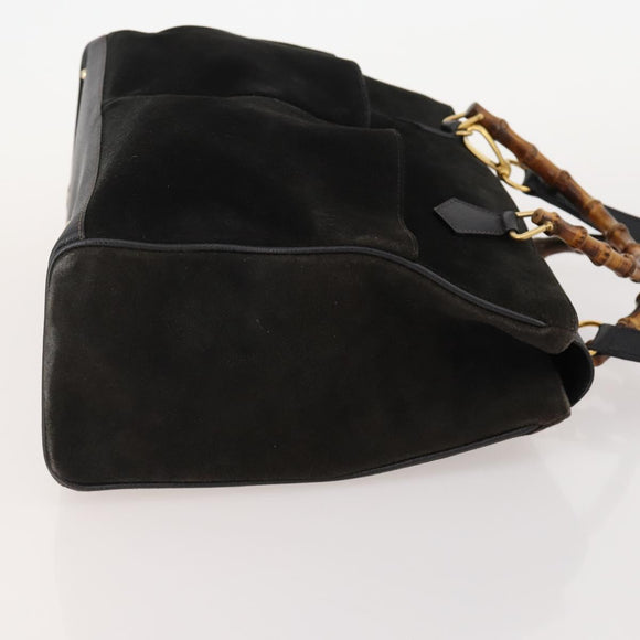 GUCCI Bamboo Tote Bag Suede 2way Black Gold 002 123 0322 Auth 175645