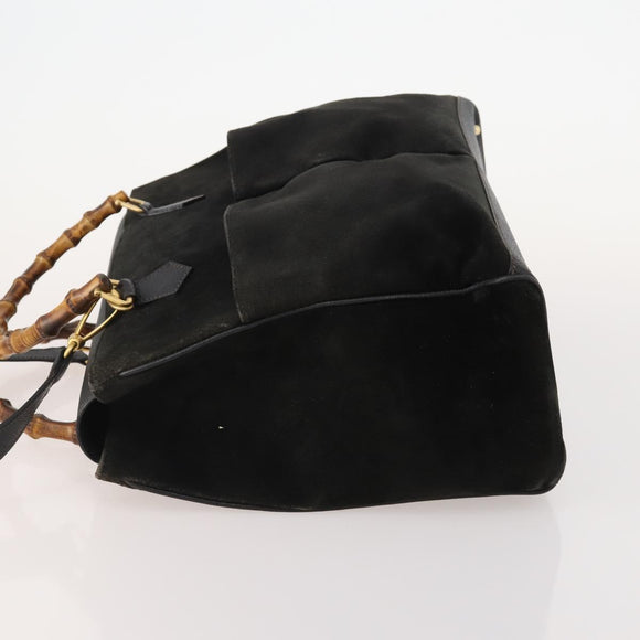 GUCCI Bamboo Tote Bag Suede 2way Black Gold 002 123 0322 Auth 175645