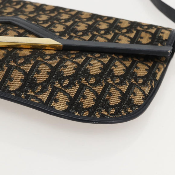 Christian Dior Trotter Canvas Shoulder Bag Navy Gold Auth 175654