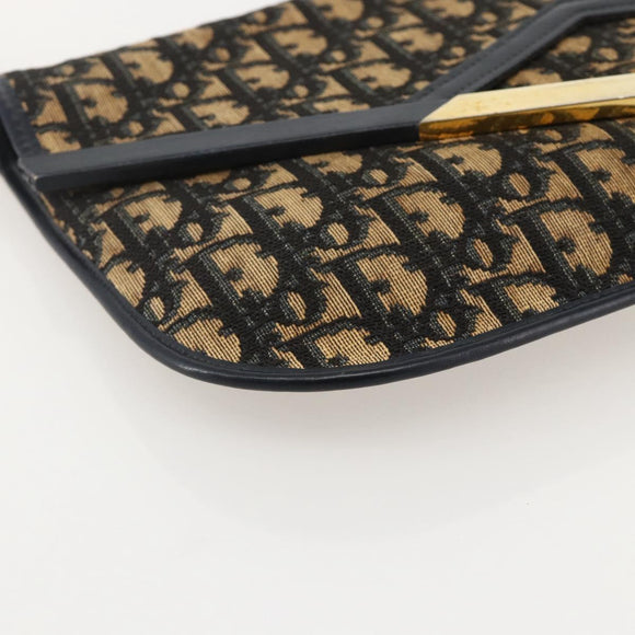 Christian Dior Trotter Canvas Shoulder Bag Navy Gold Auth 175654