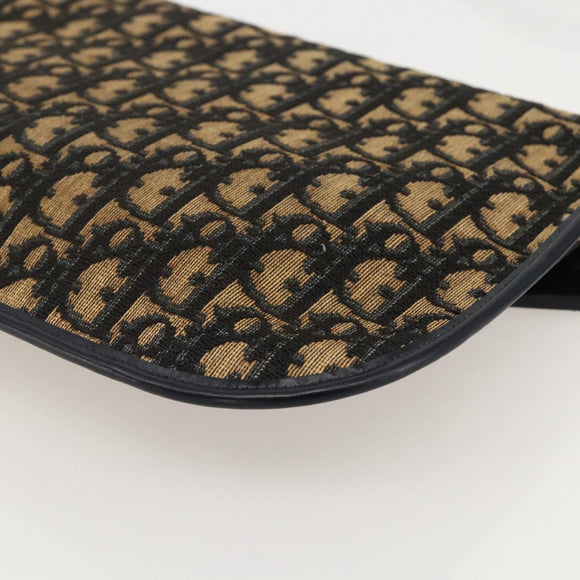 Christian Dior Trotter Canvas Shoulder Bag Navy Gold Auth 175654
