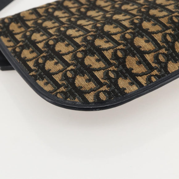 Christian Dior Trotter Canvas Shoulder Bag Navy Gold Auth 175654