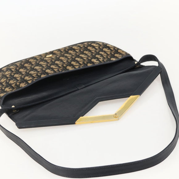 Christian Dior Trotter Canvas Shoulder Bag Navy Gold Auth 175654