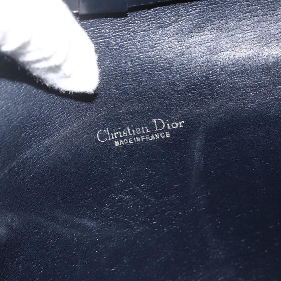 Christian Dior Trotter Canvas Shoulder Bag Navy Gold Auth 175654