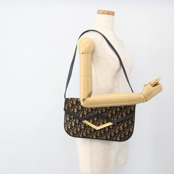 Christian Dior Trotter Canvas Shoulder Bag Navy Gold Auth 175654