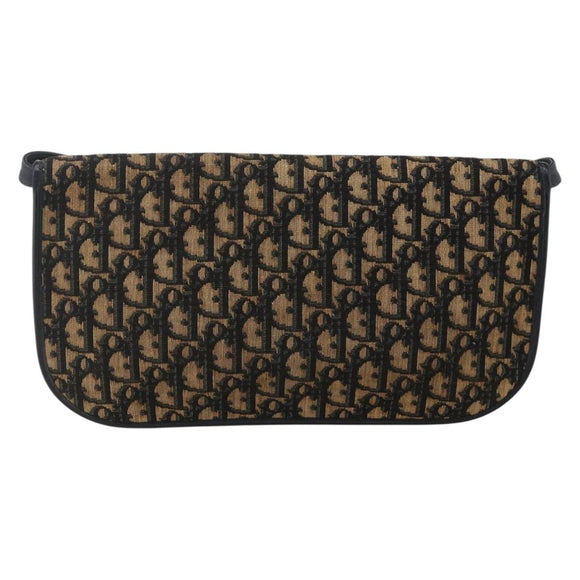 Christian Dior Trotter Canvas Shoulder Bag Navy Gold Auth 175654