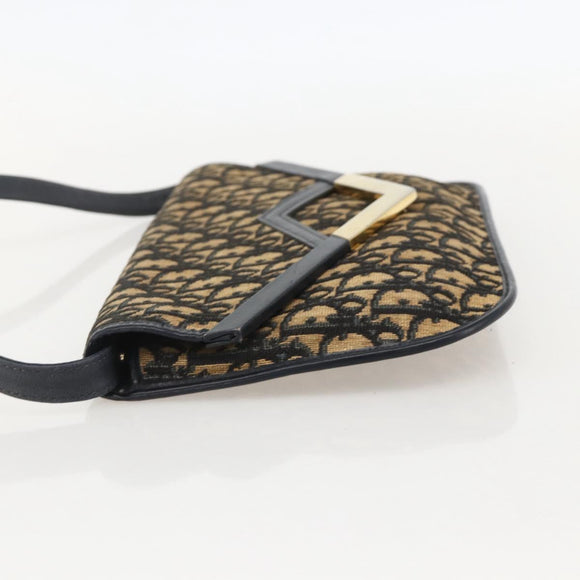 Christian Dior Trotter Canvas Shoulder Bag Navy Gold Auth 175654