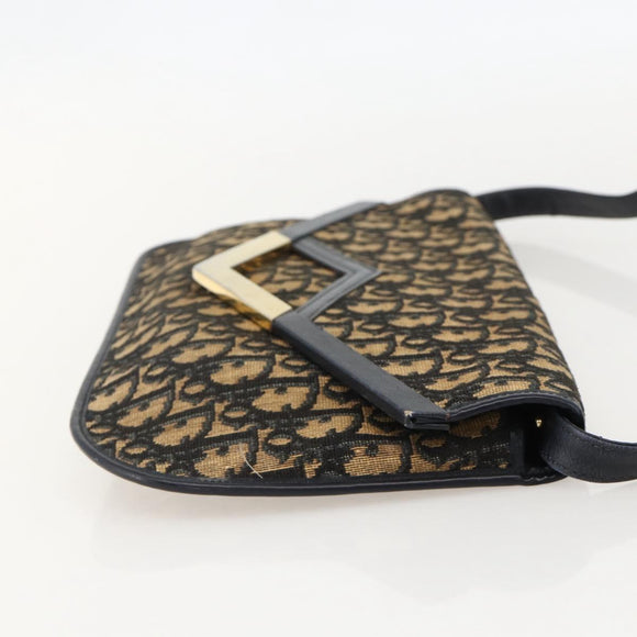 Christian Dior Trotter Canvas Shoulder Bag Navy Gold Auth 175654