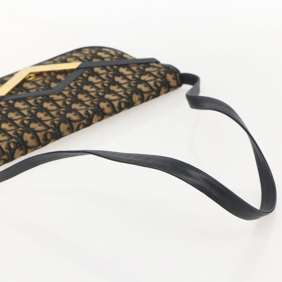 Christian Dior Trotter Canvas Shoulder Bag Navy Gold Auth 175654