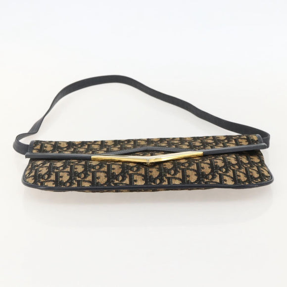 Christian Dior Trotter Canvas Shoulder Bag Navy Gold Auth 175654