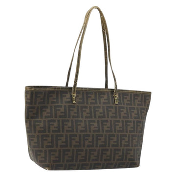 FENDI Zucca Canvas Tote Bag PVC Black Brown Auth 175656