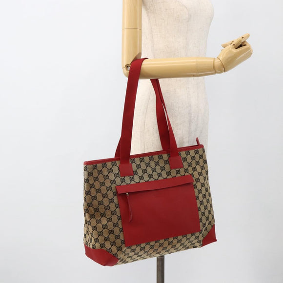 GUCCI GG Canvas Tote Bag Red 019 0426 Auth 175658A