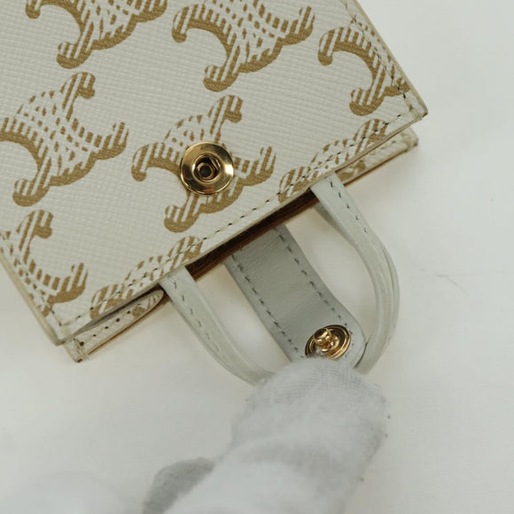 CELINE Macadam Canvas Micro Vertical Cover Bag Charm PVC Weiß Gold Auth 175660M