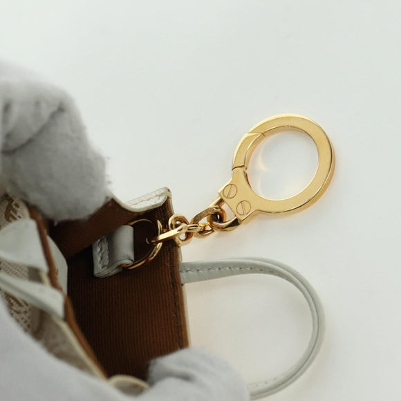 CELINE Macadam Canvas Micro Vertical Cover Bag Charm PVC Weiß Gold Auth 175660M