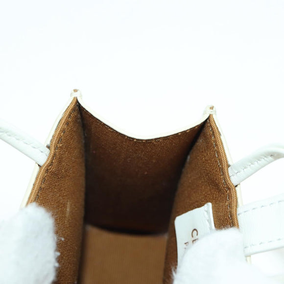 CELINE Macadam Canvas Micro Vertical Cover Bag Charm PVC Weiß Gold Auth 175660M