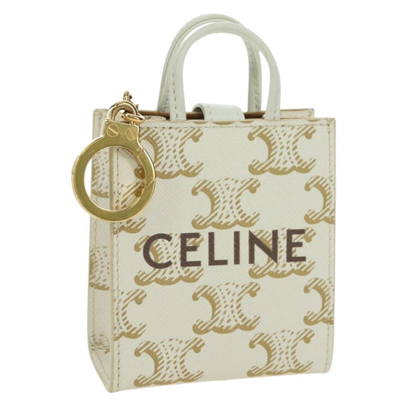CELINE Macadam Canvas Micro Vertical Cover Bag Charm PVC Weiß Gold Auth 175660M