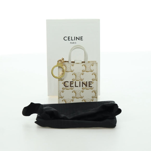 CELINE Macadam Canvas Micro Vertical Cover Bag Charm PVC Weiß Gold Auth 175660M