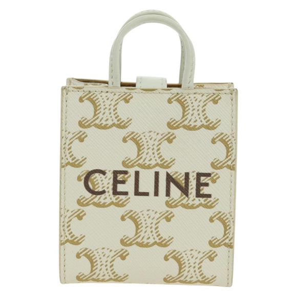 CELINE Macadam Canvas Micro Vertical Cover Bag Charm PVC Weiß Gold Auth 175660M