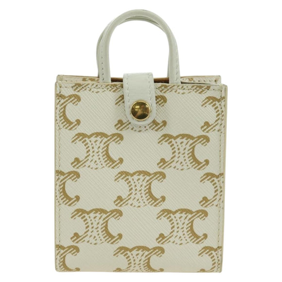 CELINE Macadam Canvas Micro Vertical Cover Bag Charm PVC Weiß Gold Auth 175660M